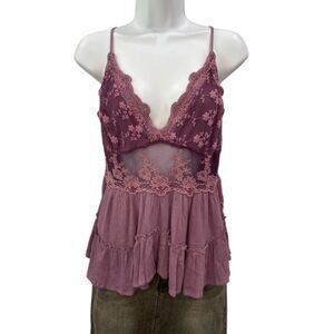 Venus Lace Trimmed Purple Camisole Top With Smocked Back Size 8